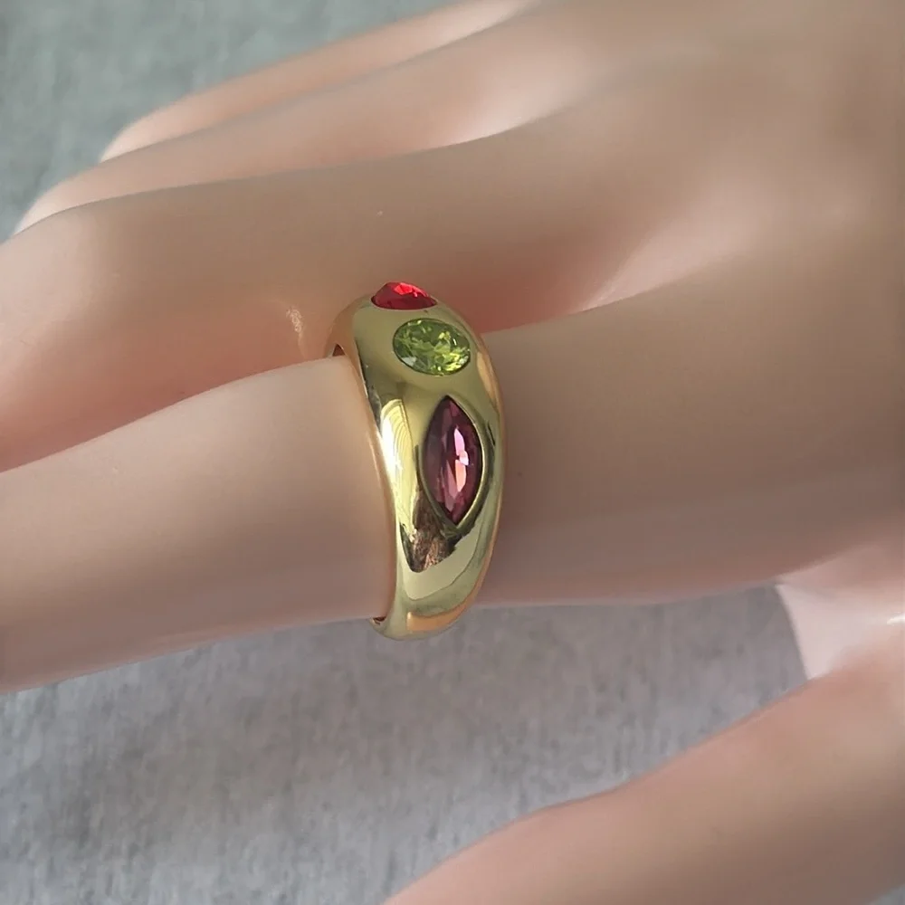 Gorjana Band Ring Nova Gold Plated Crystal Citrus Mix Ring Sz.7 - Picture 8 of 10